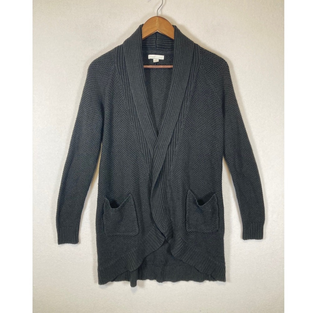 Cozy Dark Academia New York & Company Women S Black Shawl Collar Waffle Cardigan